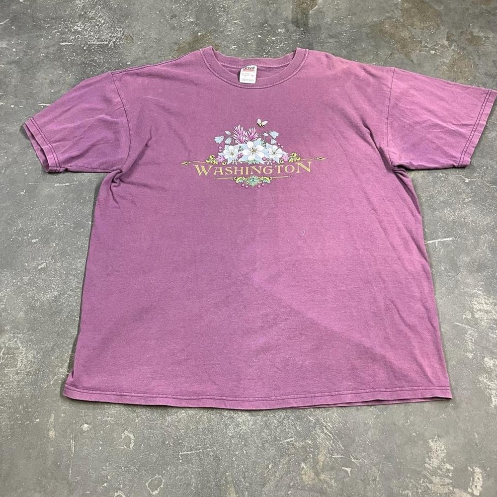 Vintage Anvil Washington State Nature T Shirt XL Faded Purple Floral 90s Tee